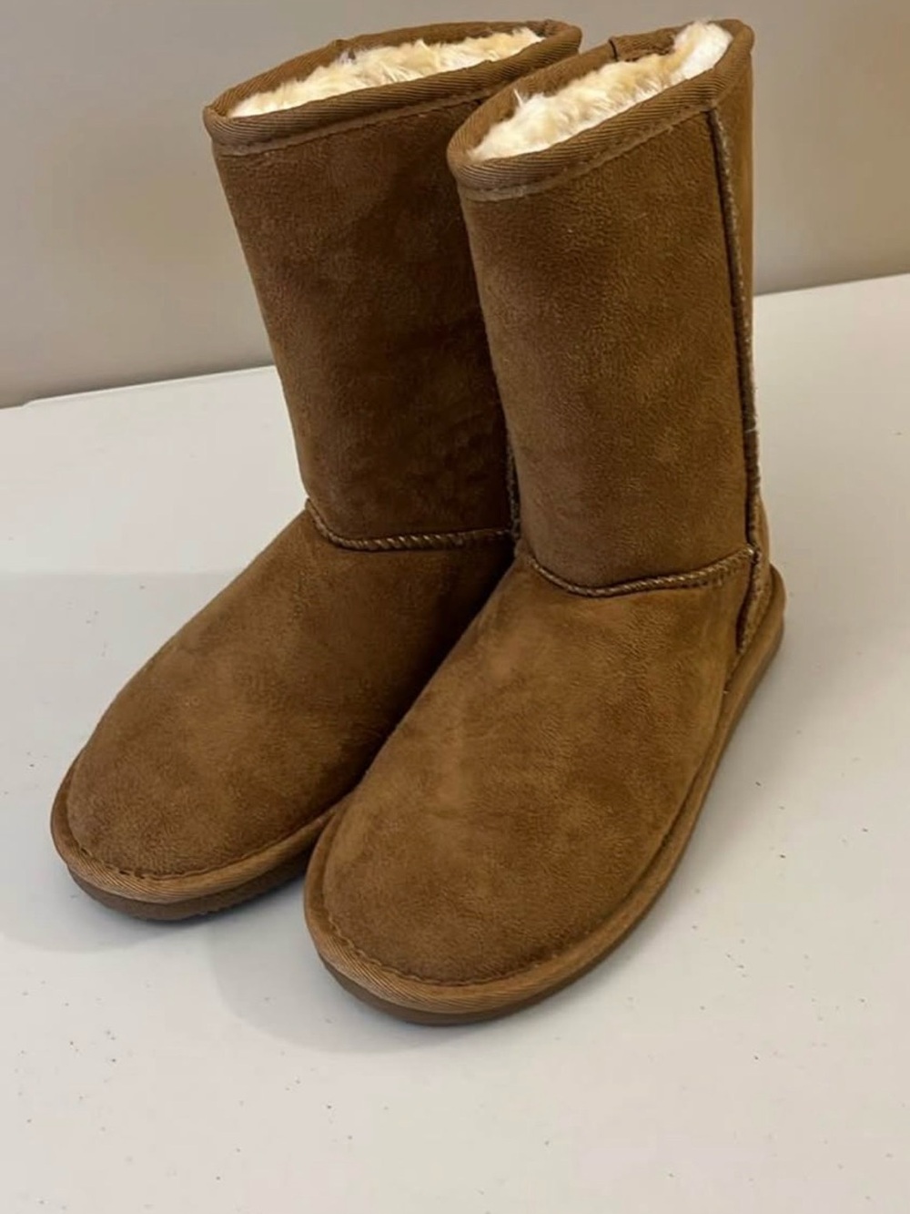 Apres by Lamo Women's Chestnut Suede-Look Shearling Mid-Calf Boots SIZE 6 NWT